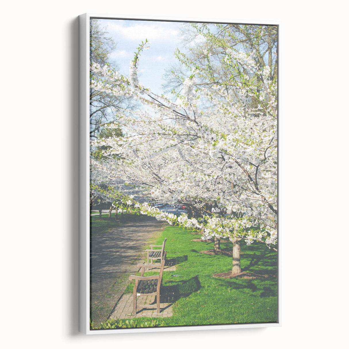 Vintage poster art of spring season on extra large framed canvas, featuring vibrant colors on a black background.