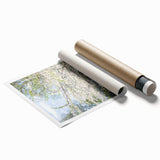 Extra large rolled print of spring-themed floral art in pastel shades.