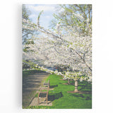 Large black and white abstract print on stretched canvas, depicting spring-themed imagery, suitable for kitchen art.