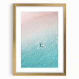 Extra large abstract art print featuring textured swirls in warm summer tones, gold-framed with mat.