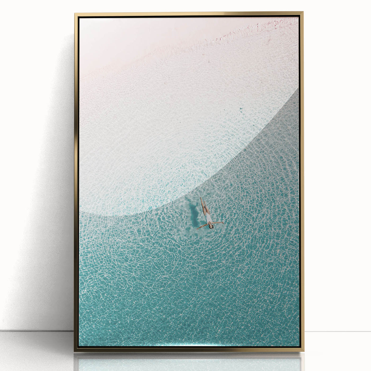 Large art print featuring a mid-century modernist summer scene in gold tones on acrylic, ideal for nursery wall decor.