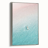 Landscape art painting of a summer scene on framed canvas, featuring vibrant colors and vintage poster style.