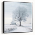 Winter landscape painting in black and white on framed canvas, suitable for bedroom decor.