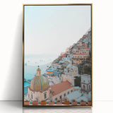 Large acrylic print of a mid-century modernist summer scene, featuring warm gold and orange tones.