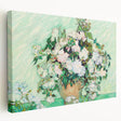Side view of a large stretched canvas depicting Van Gogh-inspired swirls in vibrant blue and yellow.