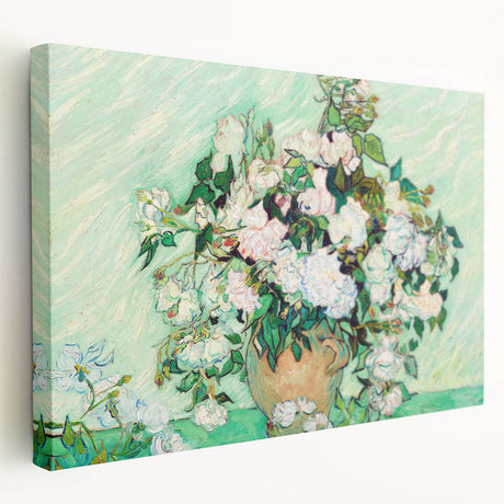 Side view of a large stretched canvas depicting Van Gogh-inspired swirls in vibrant blue and yellow.
