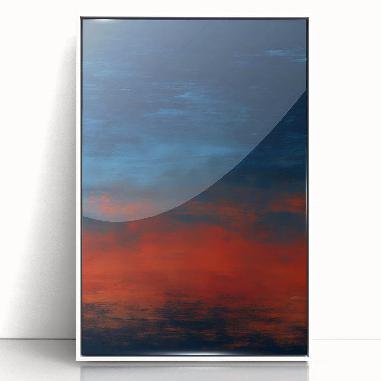 Framed acrylic wall art showcasing abstract strokes in soft white and muted tones, designed to enhance modern home decor with a sleek front view.