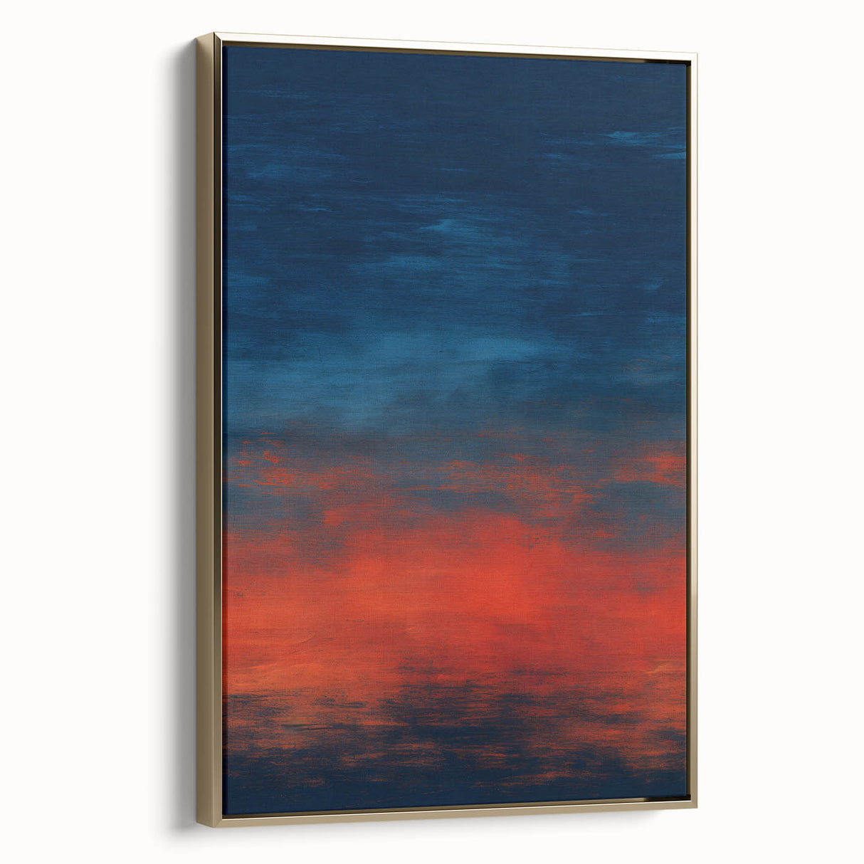 Framed canvas wall art showcasing abstract strokes in gold and neutral tones, elegantly displayed from the side to highlight its modern design and refined aesthetic.