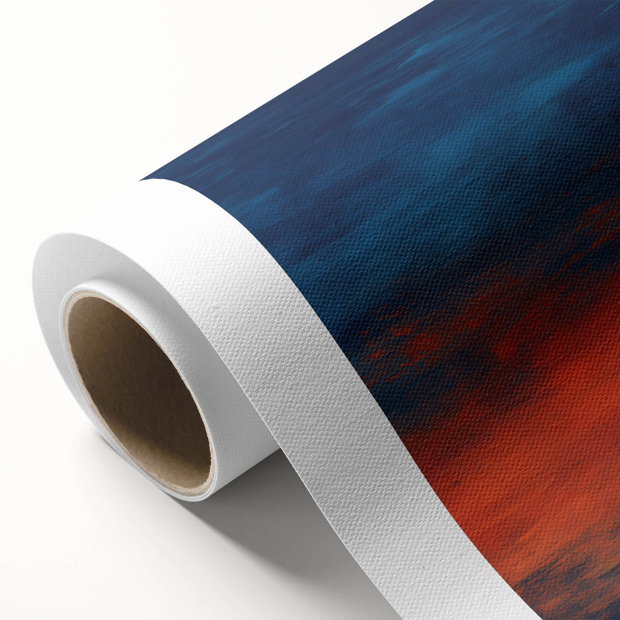 Abstract wall art print on rolled canvas showcasing vibrant strokes in shades of blue, pink, and yellow, perfect for modern interior decor and artistic expression.