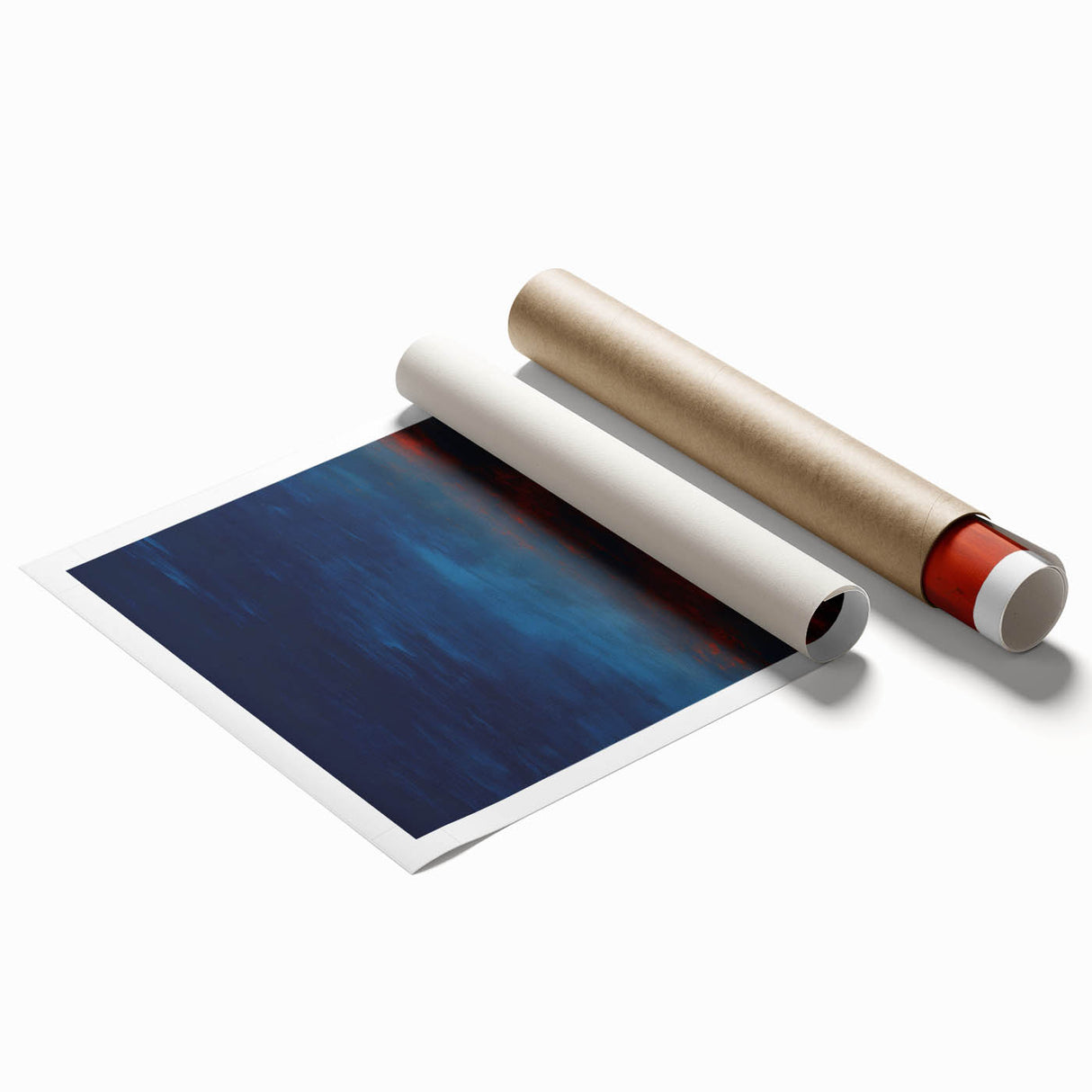 Abstract wall art print showcasing vibrant strokes in shades of blue, orange, and yellow, ideal for modern home decor. Rolled and ready for framing, this artwork adds a splash of color and sophistication to any room.