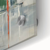 Close-up of abstract strokes wall art design featuring vibrant blue, green, and gold colors on acrylic glass, ideal for modern home decor and interior design enhancement.