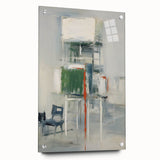 Acrylic glass wall art showcasing abstract strokes in vibrant colors, elegantly framed and mounted with pins, ideal for modern home decor.