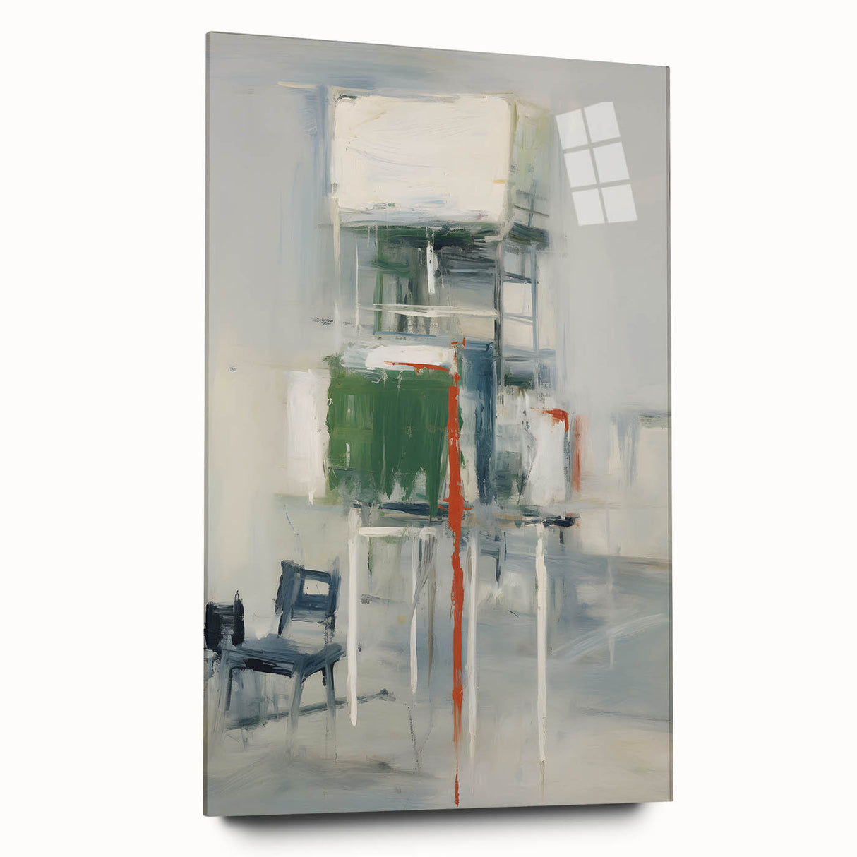Abstract wall art featuring vibrant acrylic strokes on glass, showcasing a modern design in a side view. Ideal for contemporary decor, adding color and style to any room.