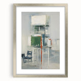 Abstract wall art featuring colorful strokes in a silver frame with a mat, showcasing a modern design perfect for contemporary home decor. Ideal for enhancing living spaces with vibrant creativity.