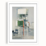 Abstract wall art featuring colorful strokes in a white frame with a mat, perfect for modern decor. Ideal for adding a vibrant touch to any room.