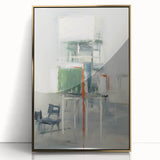 Framed acrylic wall art featuring abstract strokes in gold and white, showcasing a modern design that adds elegance to any interior decor setting.