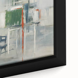 Close-up of abstract strokes in vibrant colors on framed canvas wall art, showcasing intricate brushwork and modern design elements, perfect for contemporary decor.