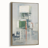 Abstract wall art featuring gold and white strokes on a framed canvas, showcasing a modern design ideal for contemporary decor in living spaces or offices.