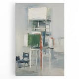 Abstract wall art on stretched canvas featuring colorful strokes in vibrant hues of blue, orange, and yellow, perfect for modern home decor accents.