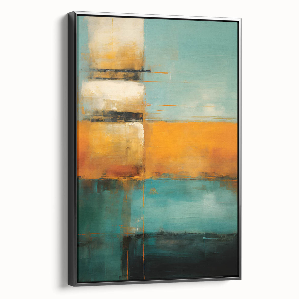 Framed canvas wall art showcasing abstract strokes in black tones, designed to enhance modern decor with its stylish side view, perfect for contemporary interiors.