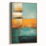 Framed abstract strokes wall art with gold accents, displayed in a chic side view, adding elegance and modern flair to any decor. Perfect for contemporary interiors.