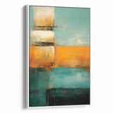 Framed canvas wall art showcasing abstract strokes in vibrant colors, presented from a white side view, perfect for modern decor and artistic expression.