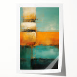 Abstract wall art print showcasing vibrant, colorful strokes in blue, orange, and yellow, designed to enhance modern home decor. Perfect for living rooms or offices.