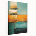 Abstract strokes wall art on stretched canvas, showcasing a vibrant mix of blue, orange, and yellow hues, ideal for modern home decor. Side view highlights the depth and texture of the piece, enhancing its artistic appeal.
