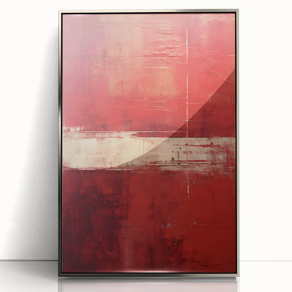 Framed acrylic wall art featuring abstract silver strokes on a textured background, perfect for modern home decor or office settings, enhancing aesthetic appeal.
