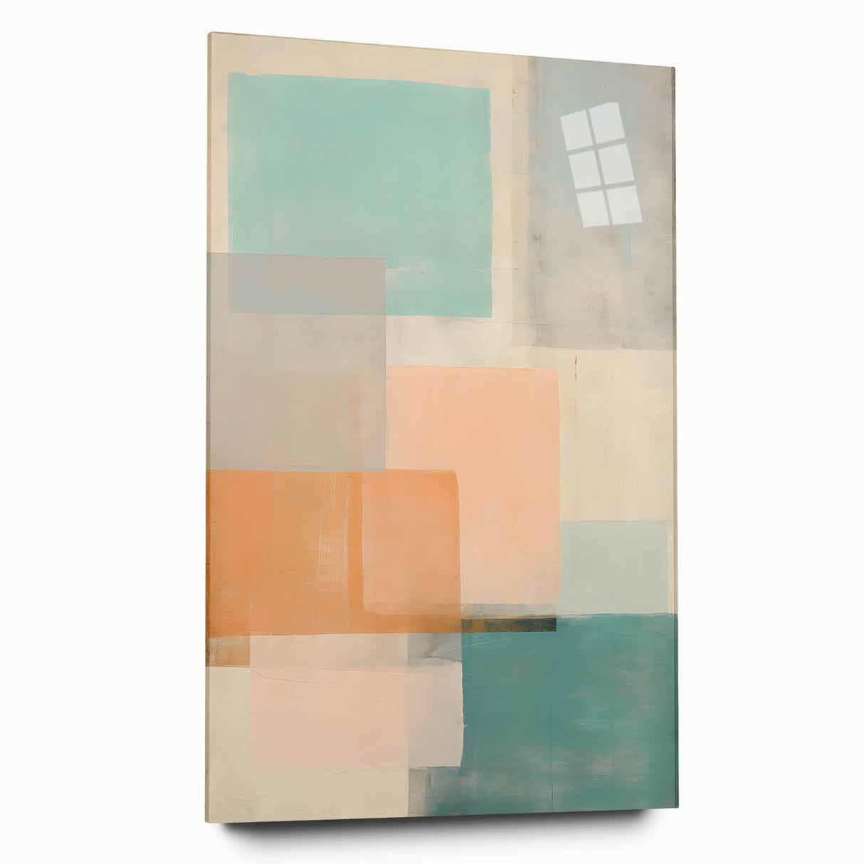 Abstract strokes wall art design displayed in a side view on acrylic glass, showcasing vibrant colors and unique textural details, ideal for modern decor.