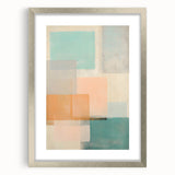 Abstract wall art featuring dynamic strokes in shades of blue and gold, framed with a sleek silver mat, ideal for modern home décor and artistic interiors.