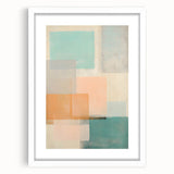 Abstract strokes wall art framed in white matting, showcasing vibrant colors and dynamic shapes, ideal for modern home decor or office settings.