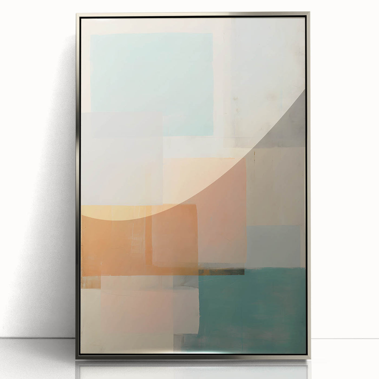 Framed abstract wall art featuring silver acrylic strokes on a textured background, ideal for modern home decor, adding elegance and sophistication to any space.