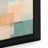 Abstract wall art featuring vibrant strokes of blue, orange, and yellow on a textured canvas. The design is framed, adding a modern touch suitable for home decor or office spaces.