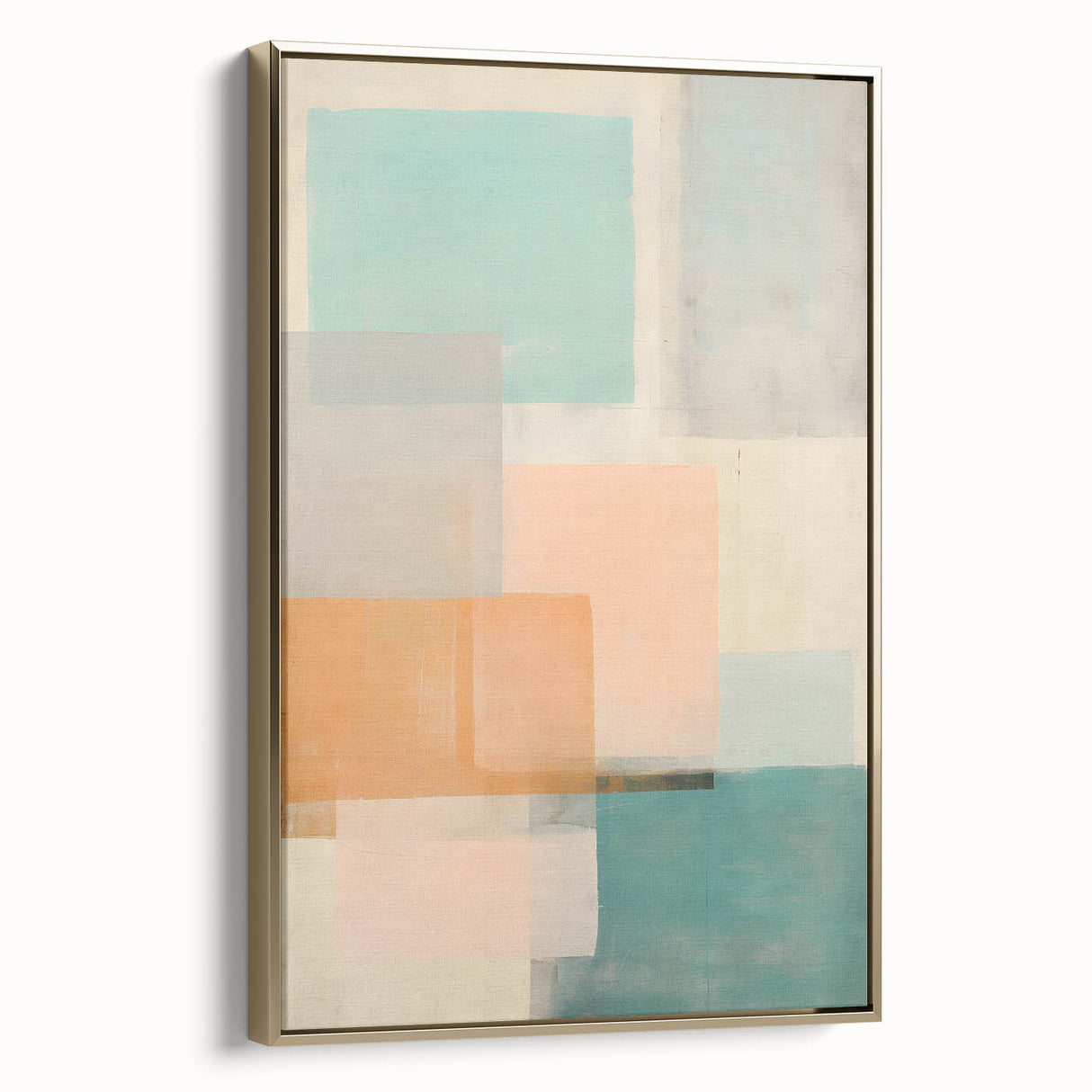 Framed canvas wall art showcasing abstract strokes in gold and neutral tones, elegantly displayed from the side, perfect for modern home decor.