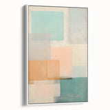 Framed abstract strokes wall art showcasing a blend of soft white and muted pastel colors, perfect for modern home decor. Ideal for living rooms or creative spaces.