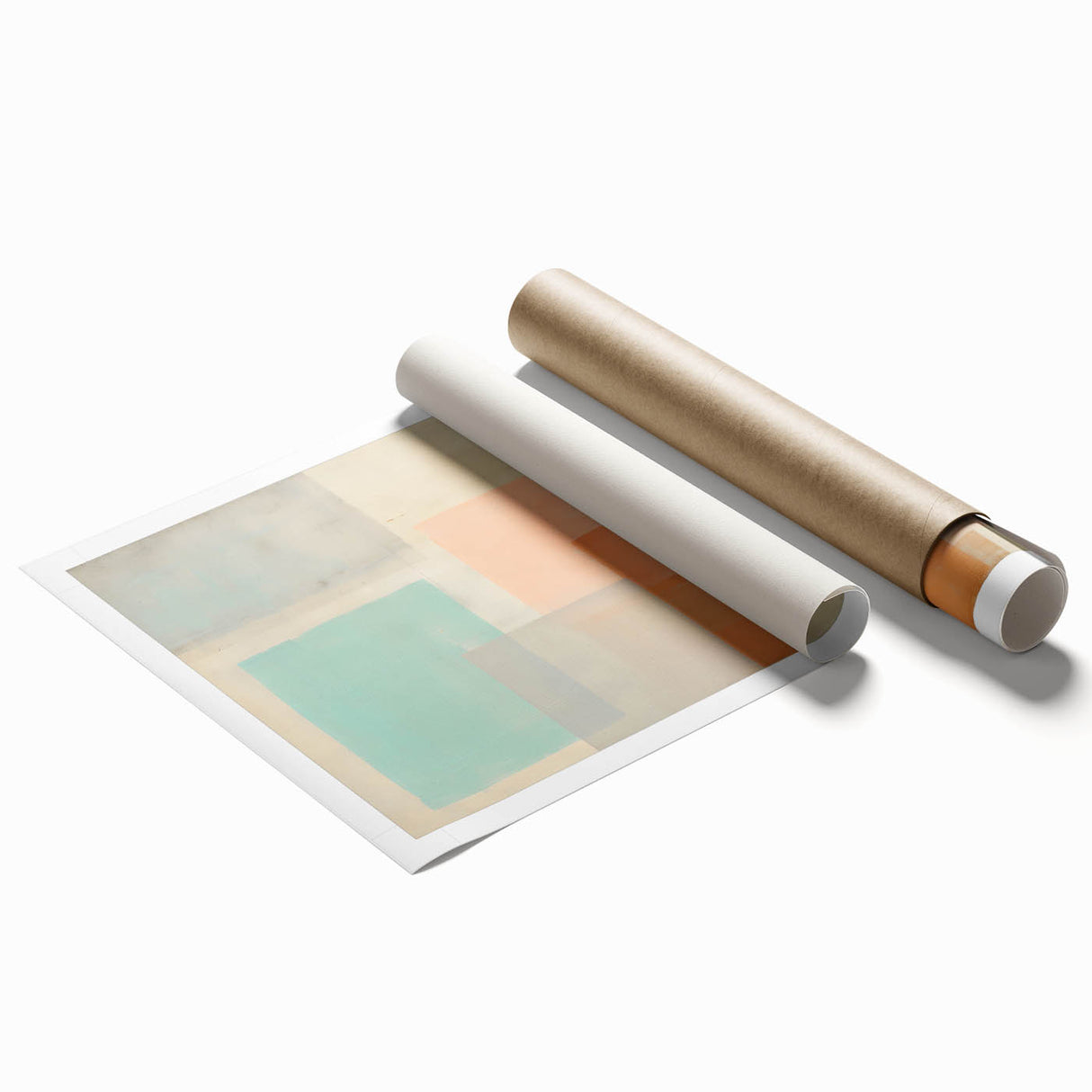 Abstract wall art print showcasing vibrant, multicolored strokes in a dynamic design. The piece is rolled for easy shipping and display, perfect for modern decor.