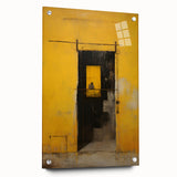 Abstract strokes wall art design displayed in acrylic glass, showcasing vibrant colors and textures, with pins securing it to the wall for an artistic effect.