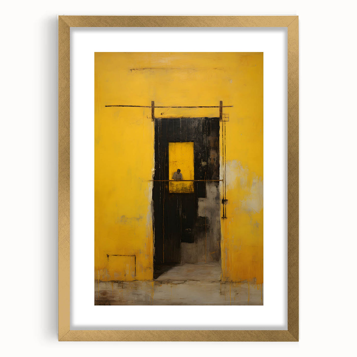 Abstract strokes wall art framed in a gold mat, showcasing a contemporary design with vibrant colors and dynamic patterns, perfect for modern decor accents.