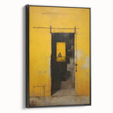 Framed canvas wall art featuring abstract black strokes on a textured background, showcasing modern design elements. Ideal for contemporary home decor.