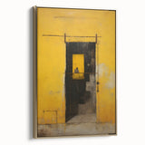 Framed canvas wall art showcasing abstract gold strokes on a textured surface, displayed at a side angle to highlight its elegant design and modern aesthetic.