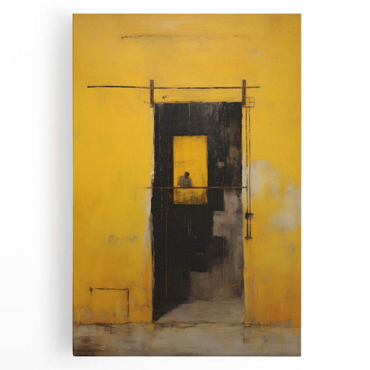 Abstract wall art featuring vibrant strokes in shades of blue, orange, and yellow on stretched canvas, perfect for modern home decor. This eye-catching piece adds a dynamic touch to any room, enhancing the overall aesthetic with its colorful, fluid design.