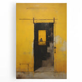 Abstract wall art featuring vibrant strokes in shades of blue, orange, and yellow on stretched canvas, perfect for modern home decor. This eye-catching piece adds a dynamic touch to any room, enhancing the overall aesthetic with its colorful, fluid design.