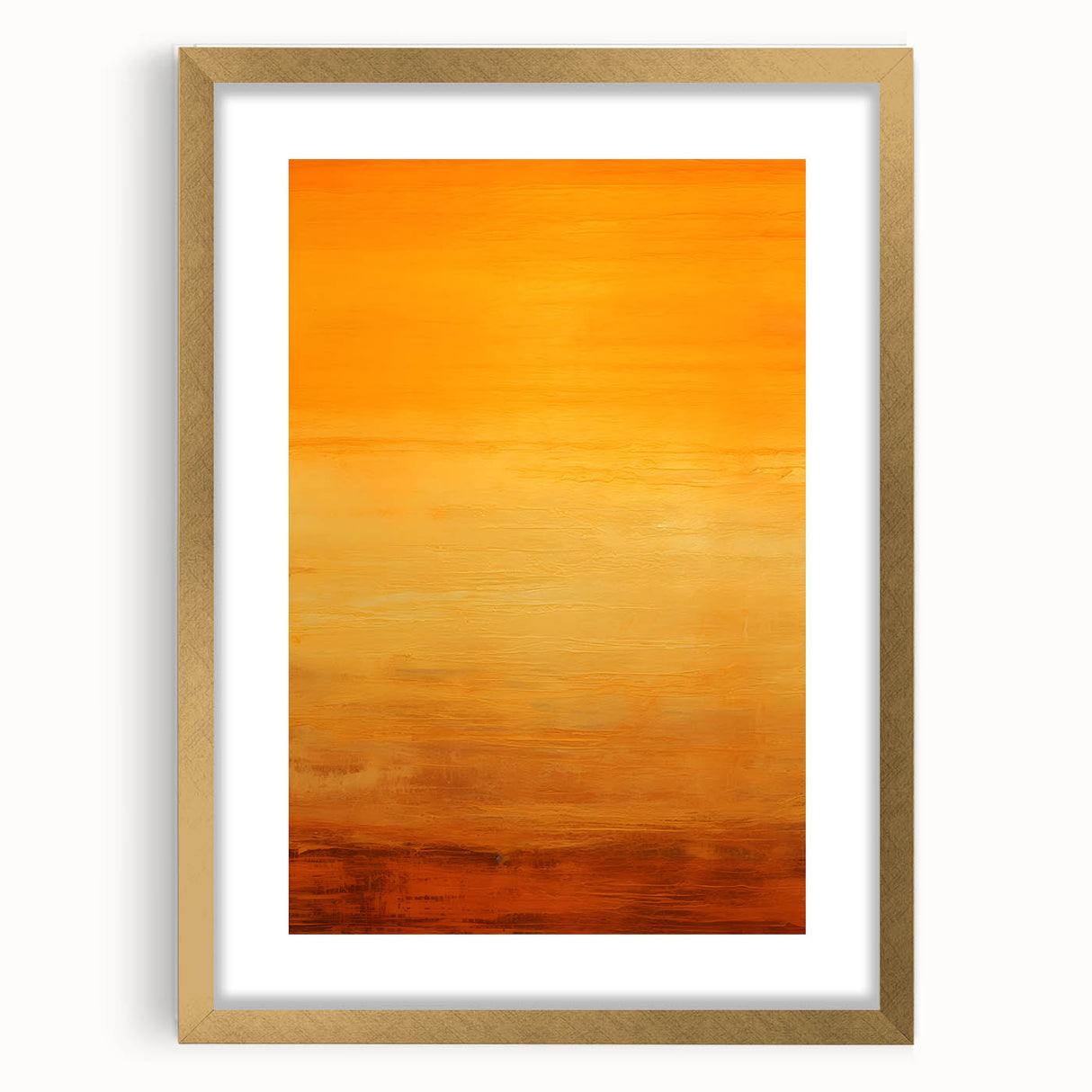 Abstract wall art print showcasing elegant gold and white strokes, framed with a matte finish, ideal for modern home decor or office spaces.