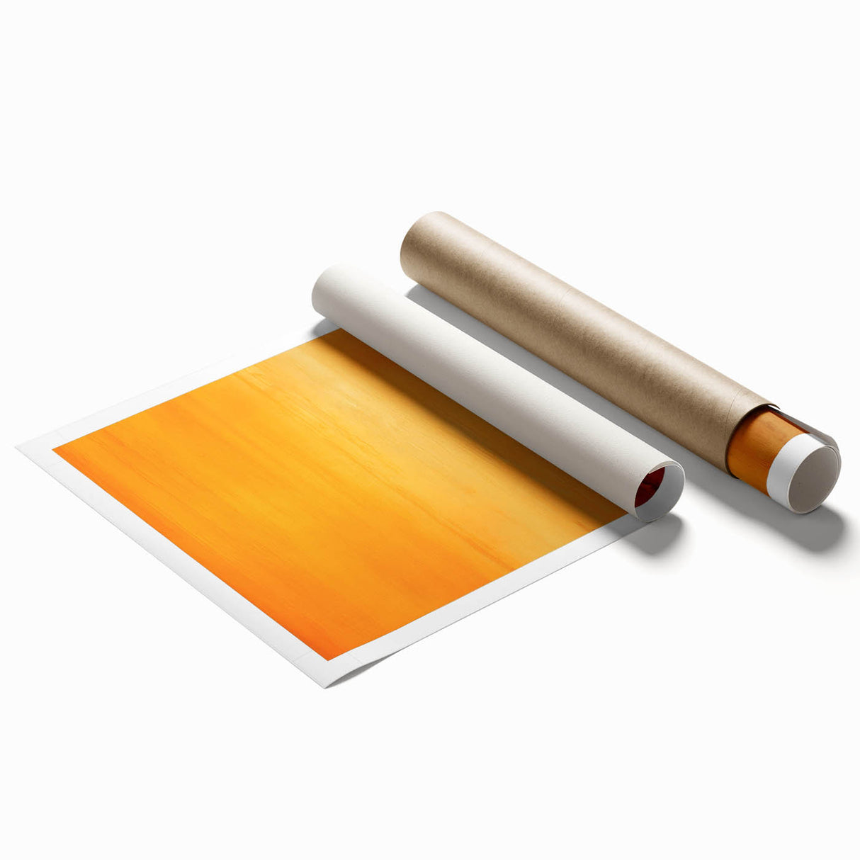Abstract strokes wall art print showcasing vibrant blues, oranges, and yellows, elegantly rolled for easy transport and display, ideal for modern decor.