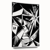 Modern Wall Art: Abstract Linocut with Geometric Black-and-White Design