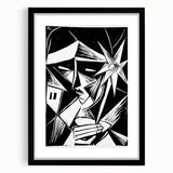 Modern Wall Art: Abstract Linocut with Geometric Black-and-White Design