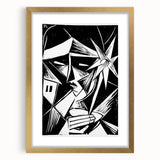 Modern Wall Art: Abstract Linocut with Geometric Black-and-White Design