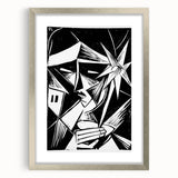 Modern Wall Art: Abstract Linocut with Geometric Black-and-White Design