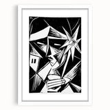 Modern Wall Art: Abstract Linocut with Geometric Black-and-White Design